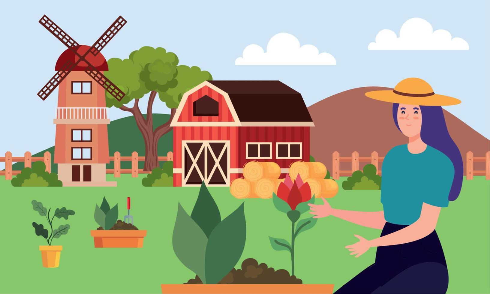 female farmer with stable vector