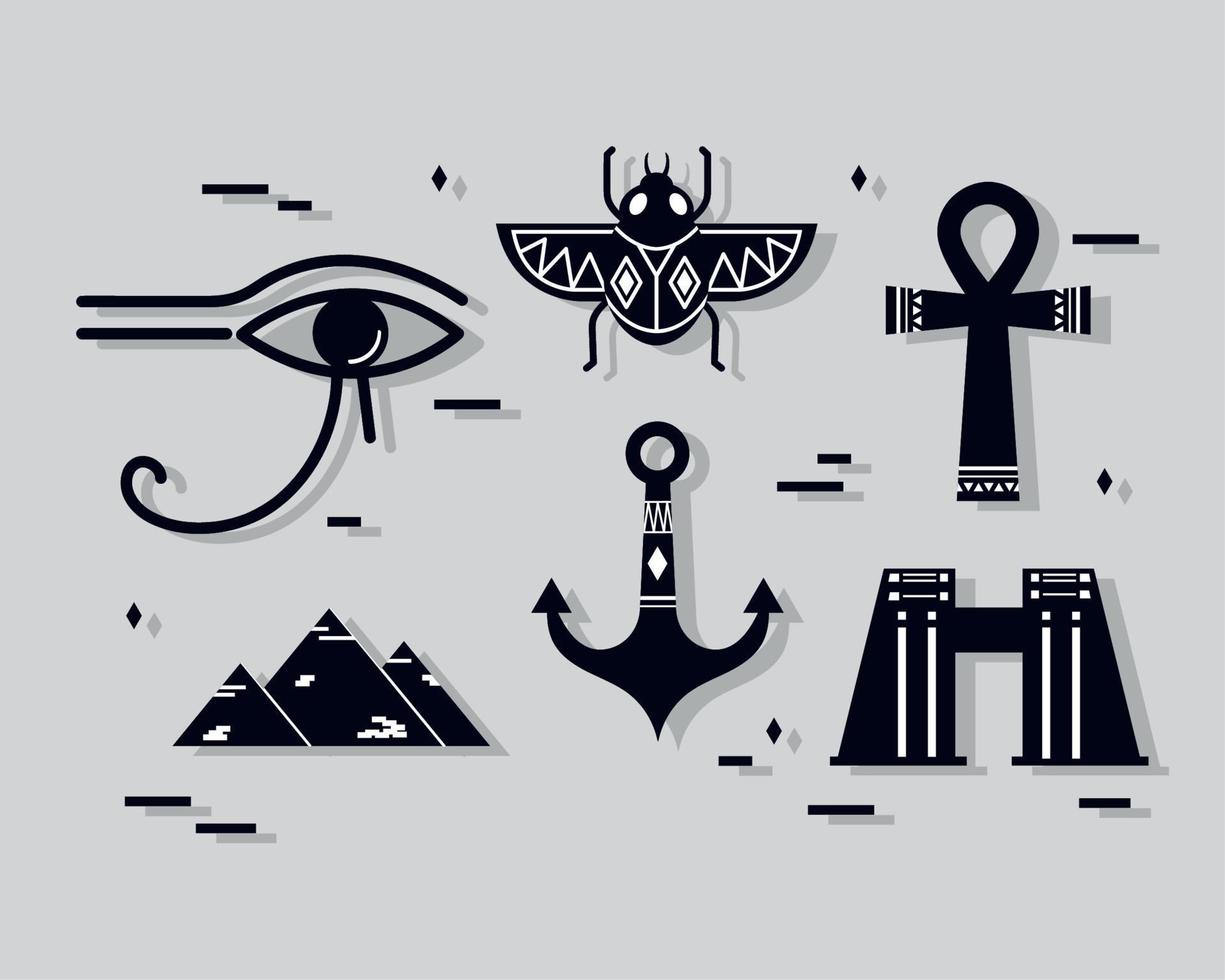 six egypt culture silhouettes vector