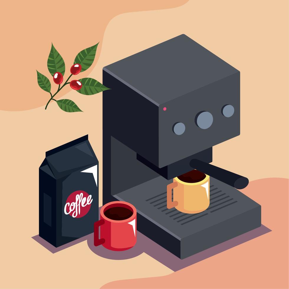 coffee isometric appliance with cups vector