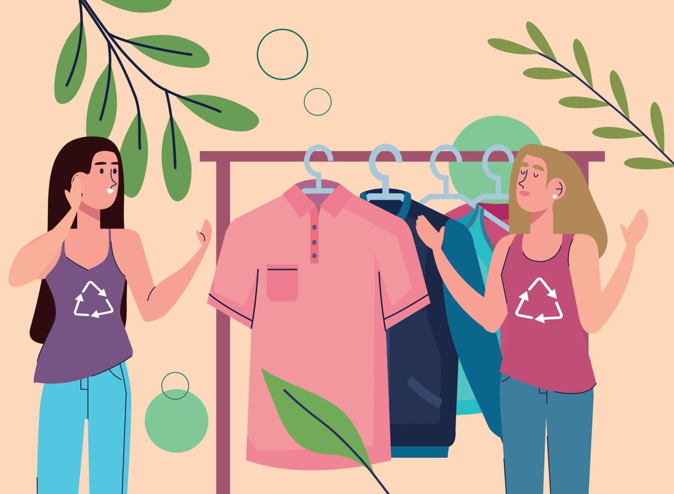 girls with clothes rack vector