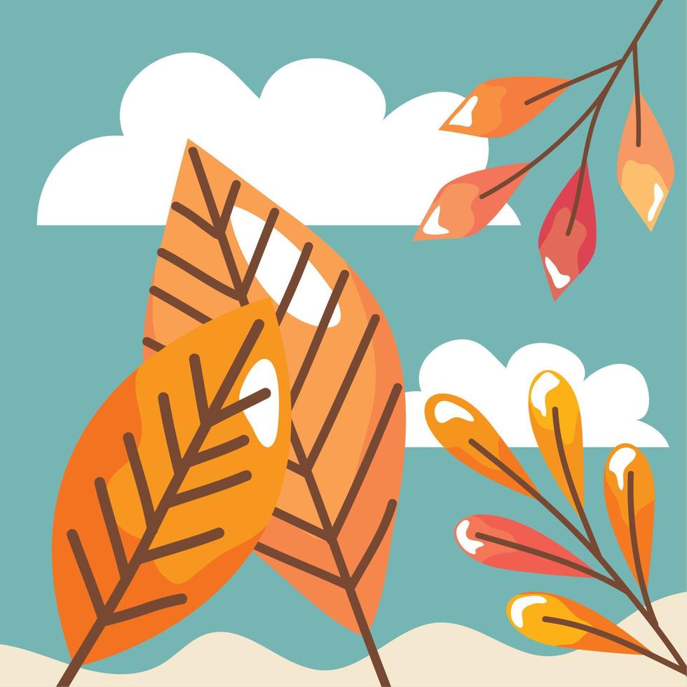 hojas de otoño y nubes vector