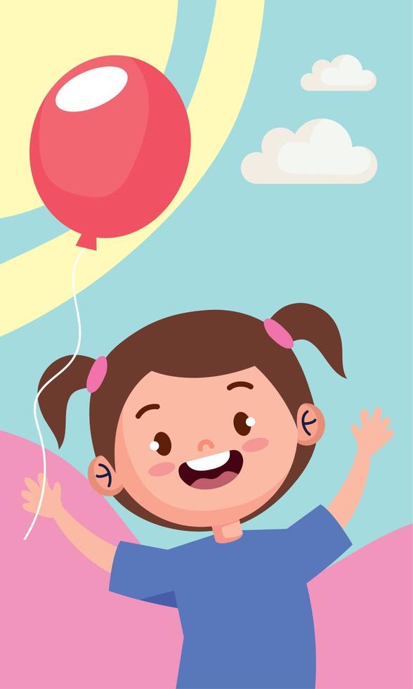 little girl playing with balloon helium vector