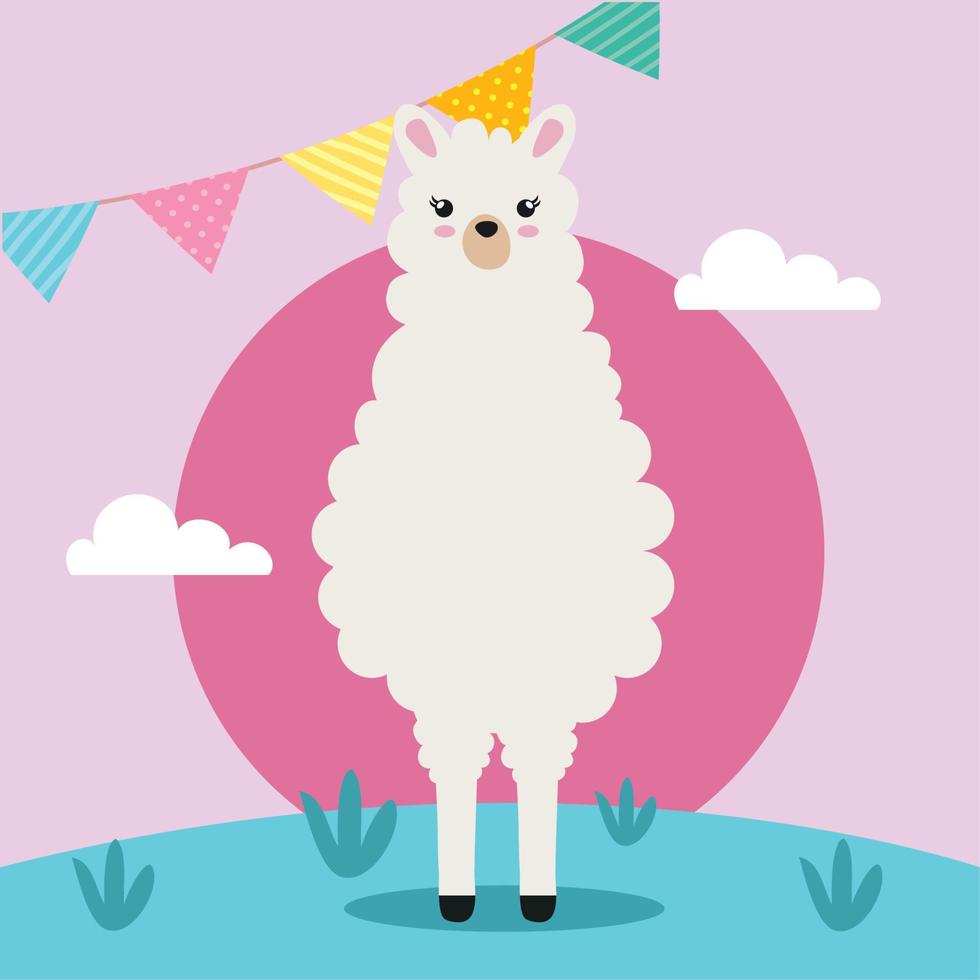 sweet llama with garlands vector