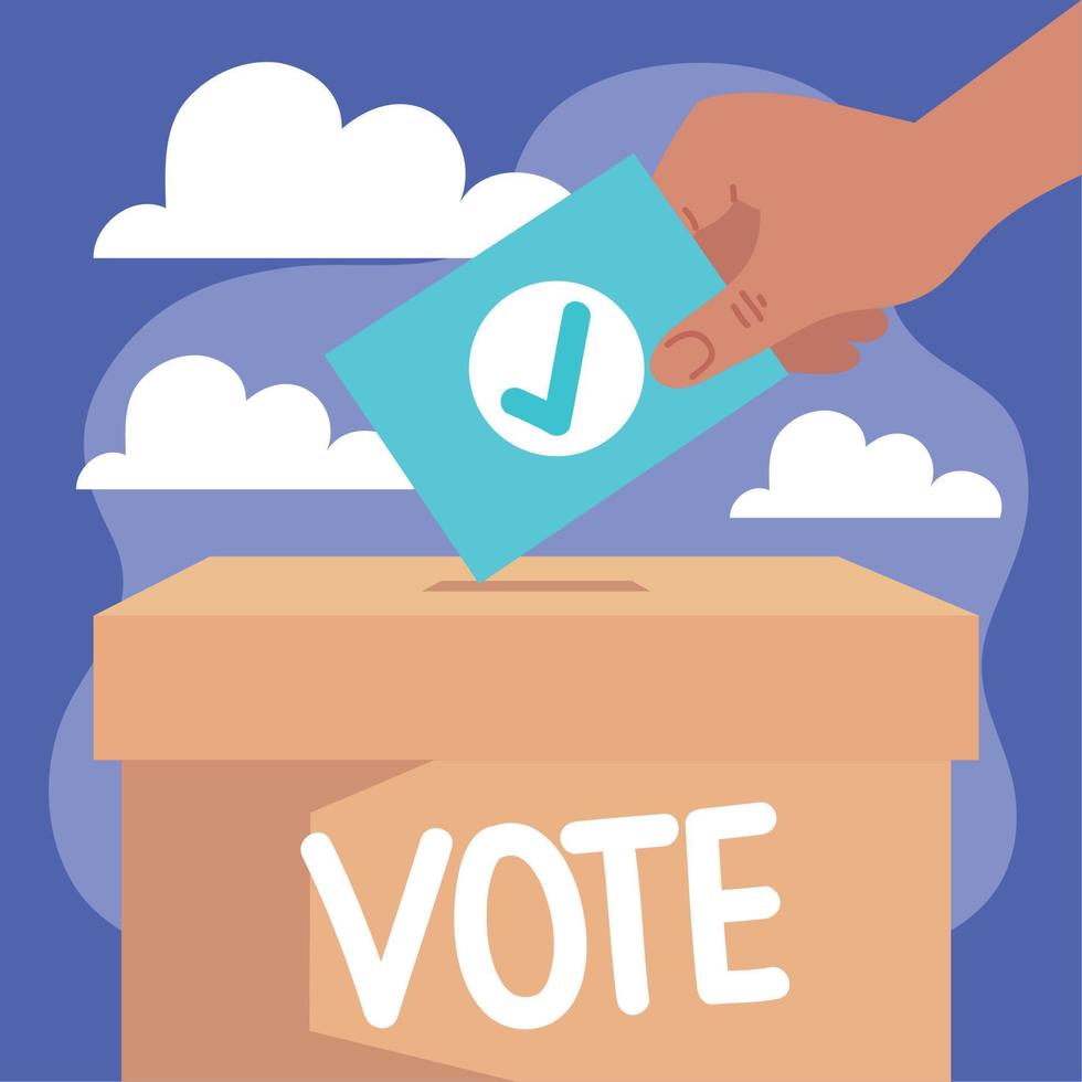 hand with vote card and urn vector