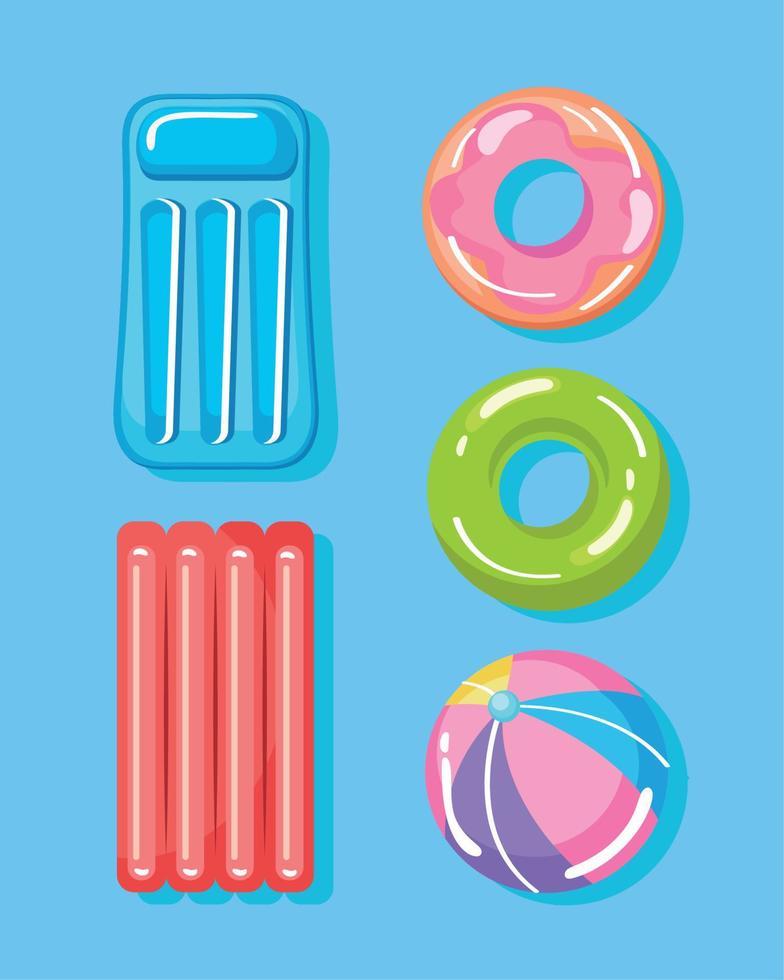 five pool floats icons vector