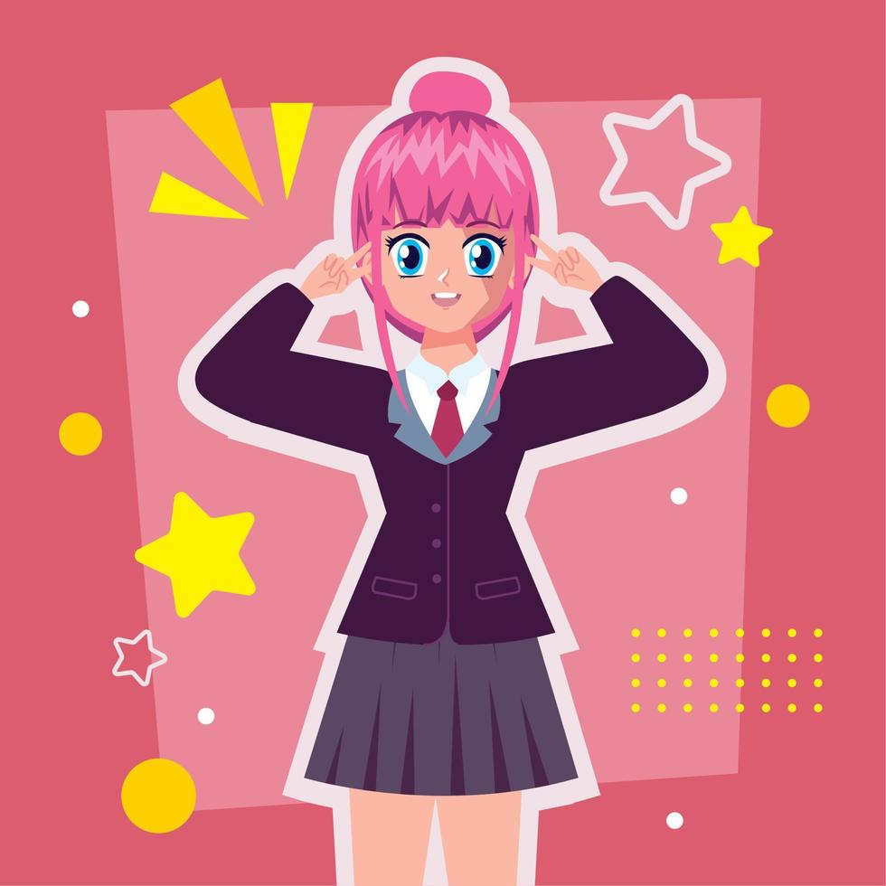anime girl with fucshia hair vector