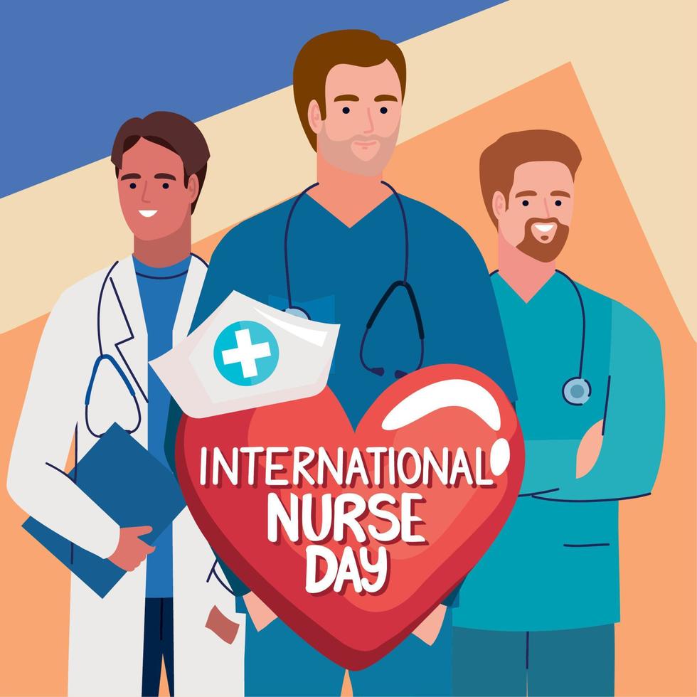 nurse day lettering with staff vector