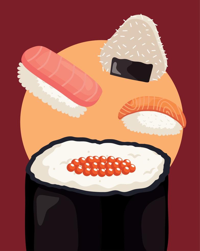 sushi rolls and rice vector