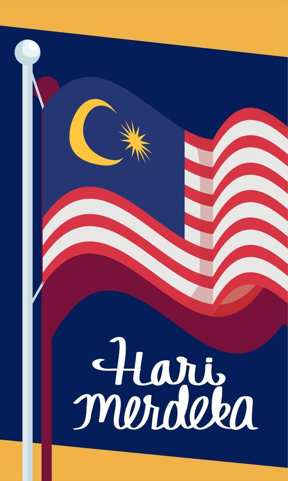 hari merdeka lettering with flag waving vector