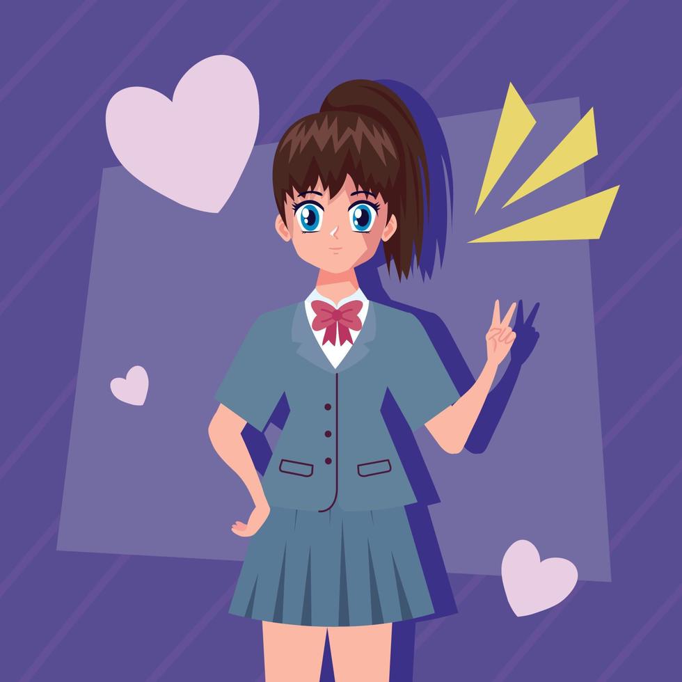 anime girl with hearts vector