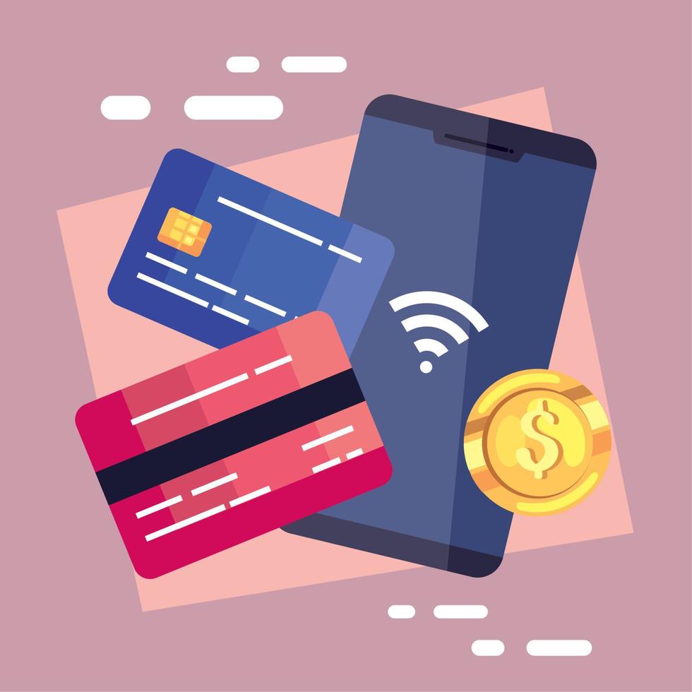 smartphone with credit cards vector
