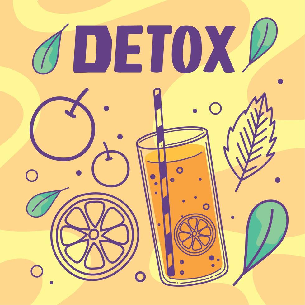 detox lettering and orange juice vector