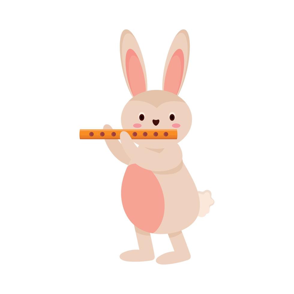 cute rabbit playing flute vector
