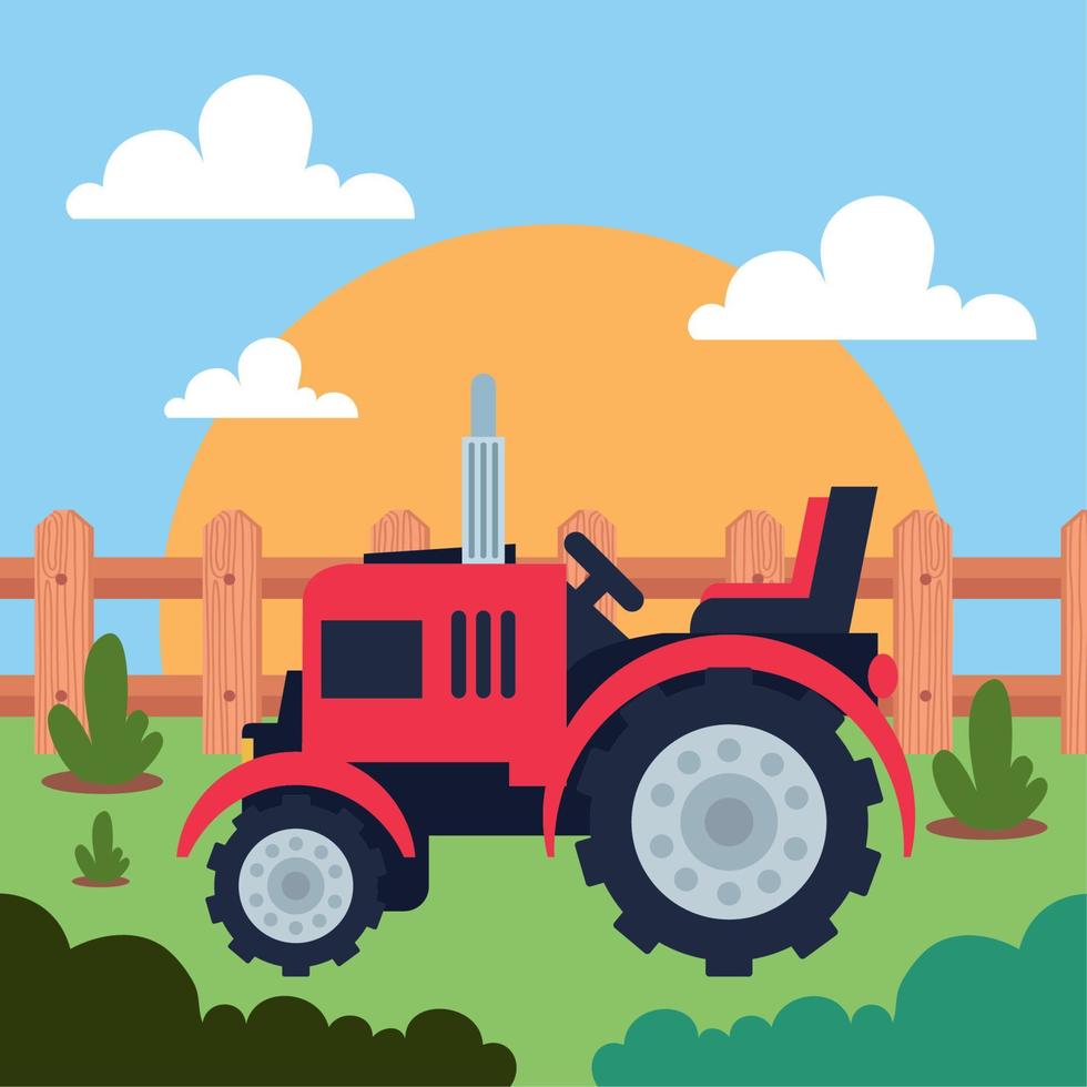 tractor and fence scene vector