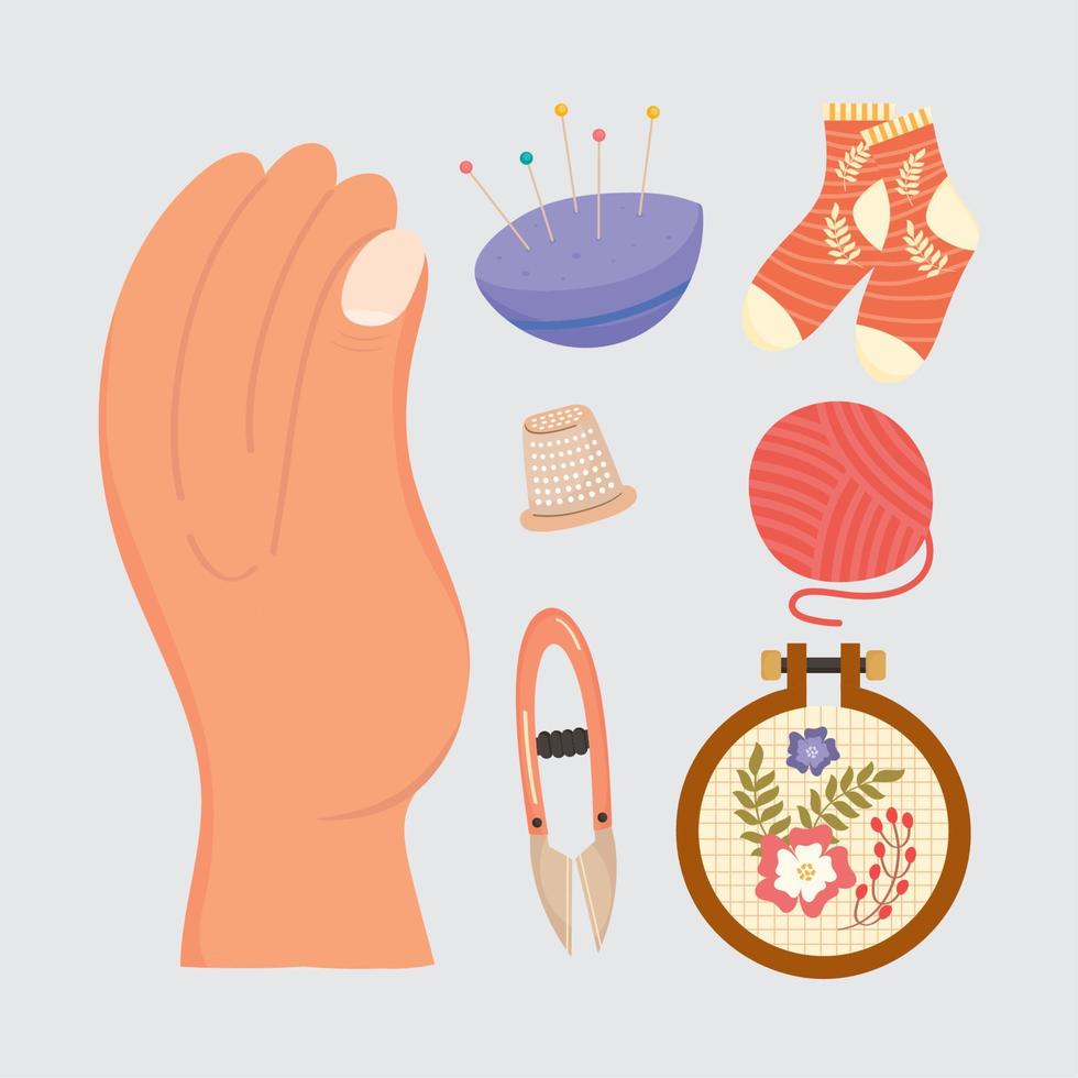 seven embroidery and weaving icons vector