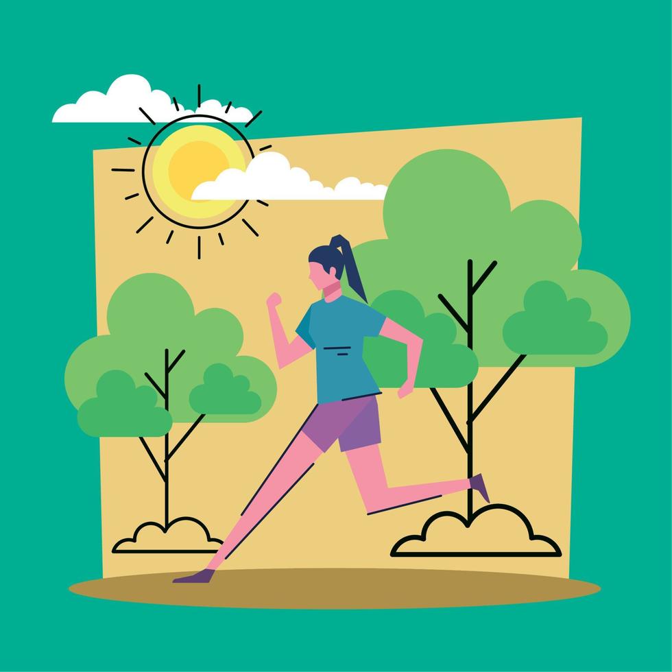 mujer corriendo en campamento vector