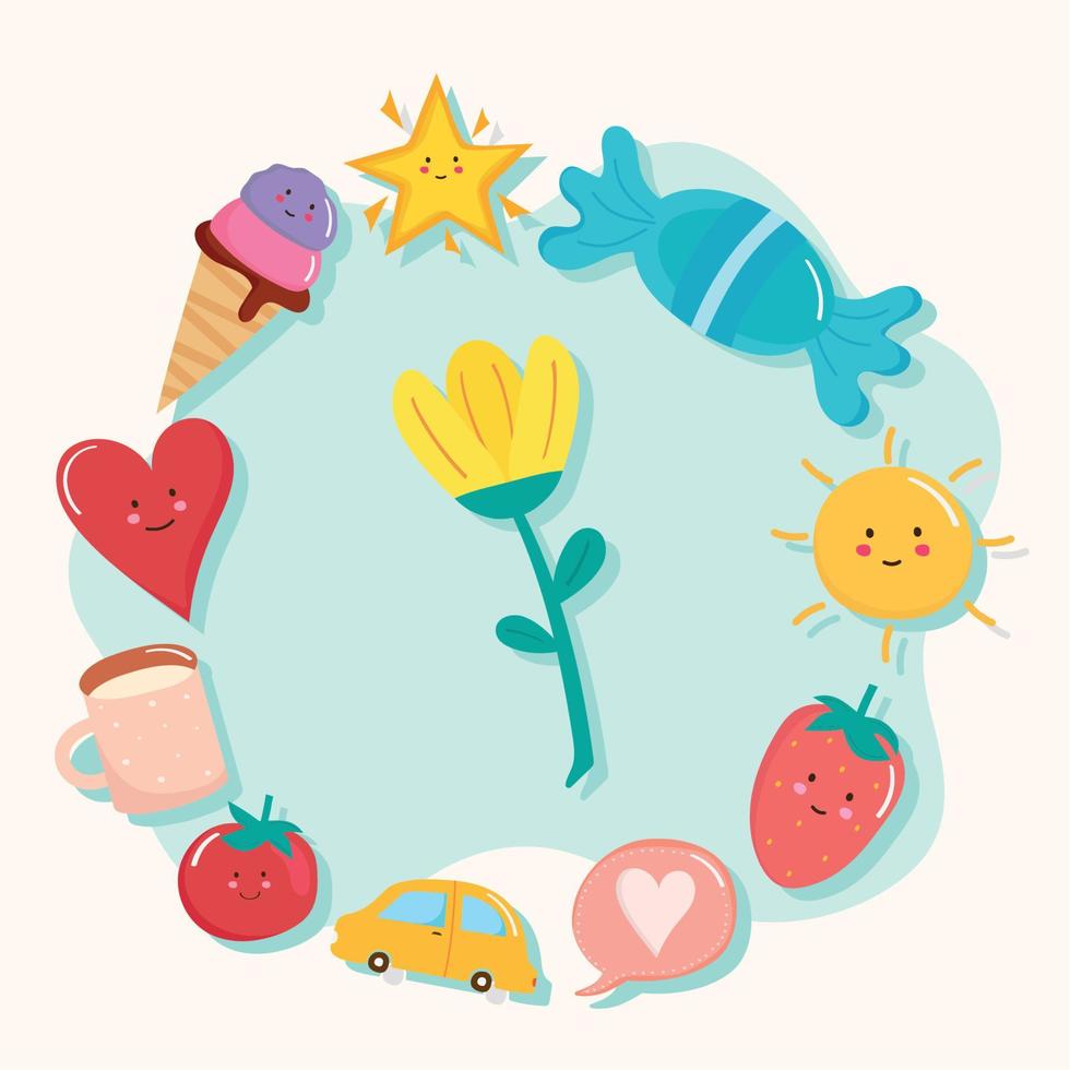 cute icons kawaii vector