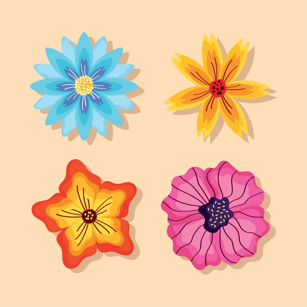 four flowers garden icons vector