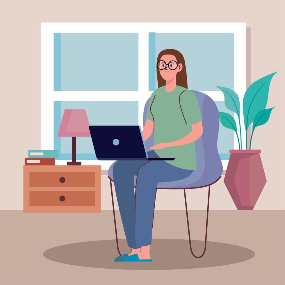 woman using laptop in chair vector