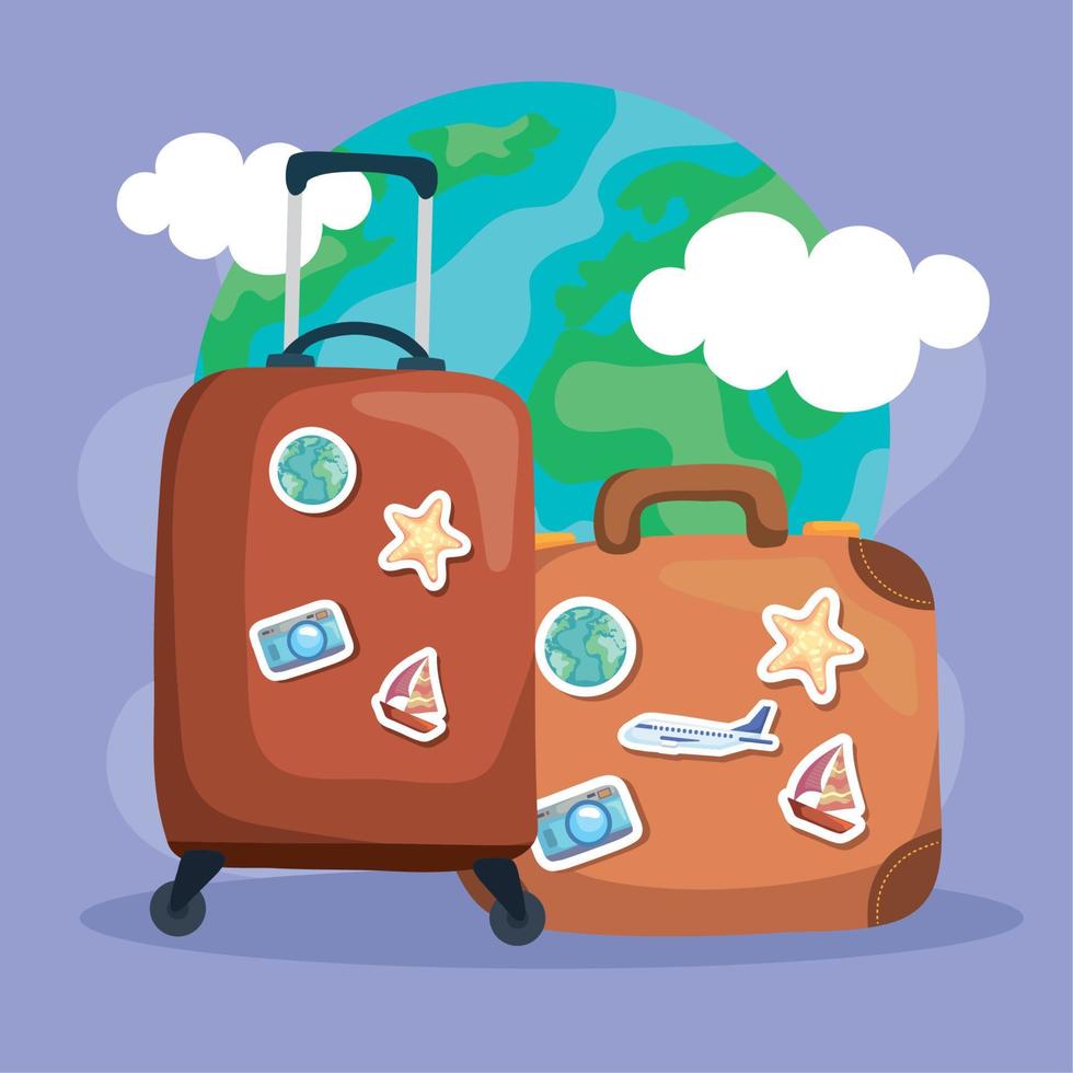 world planet and suitcases vector