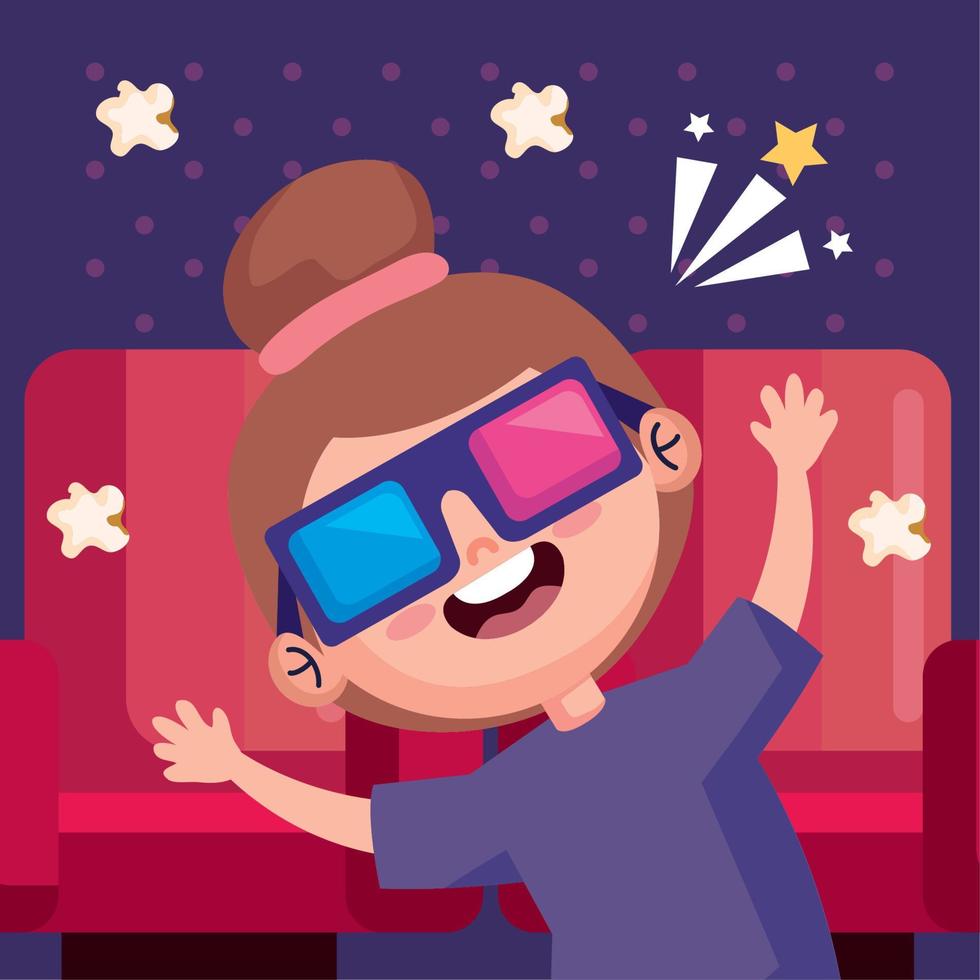 little girl with 3d glasses vector