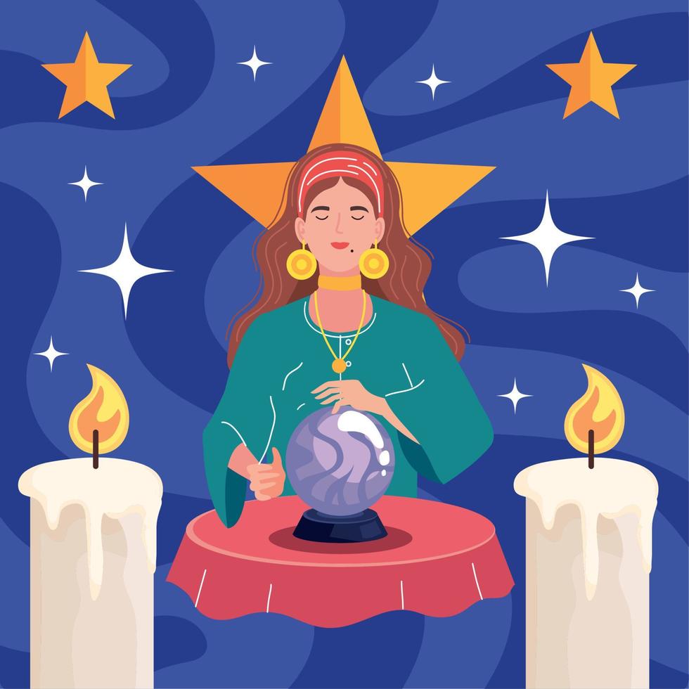 fortune teller with crystal ball and candles vector