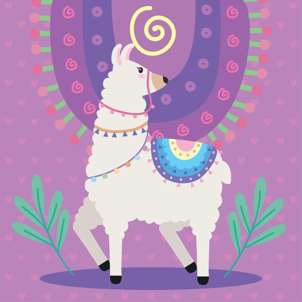 sweet llama with leafs vector