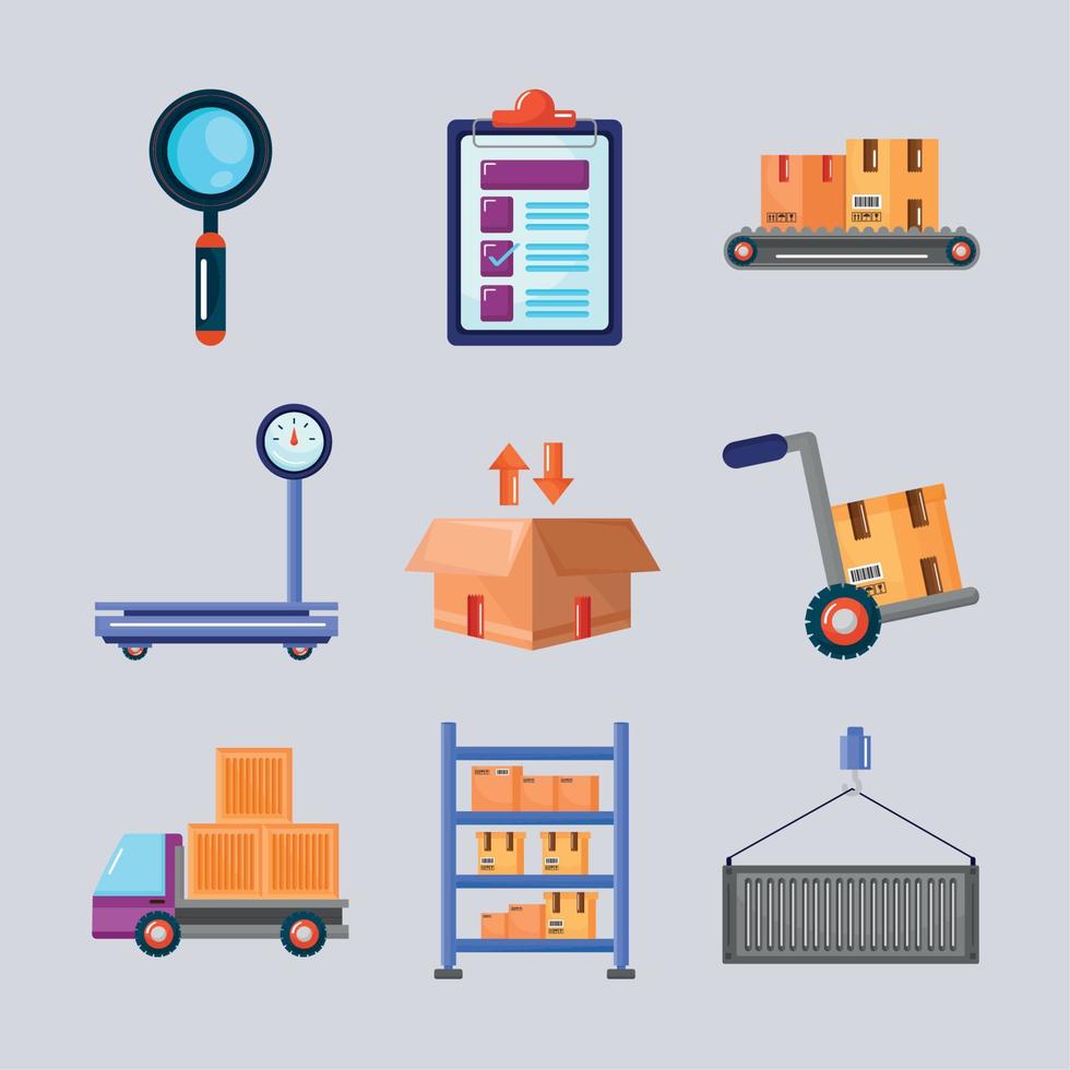 nine warehouse service icons vector