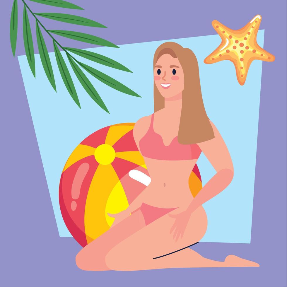 girl with beach balloon vector