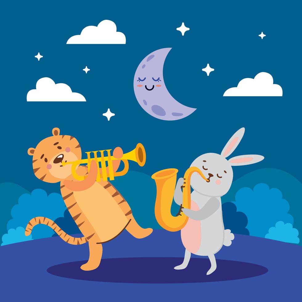 tiger and rabbit musicians vector