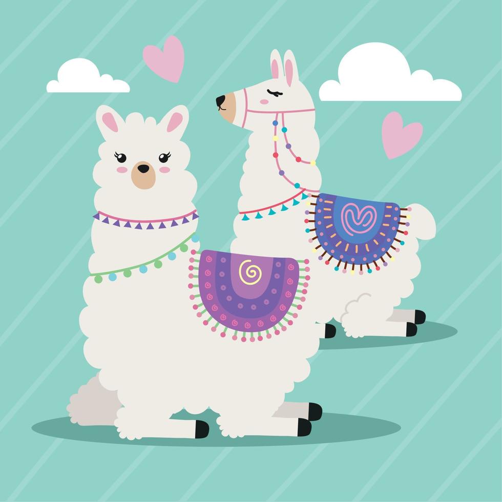 two llamas with hearts vector