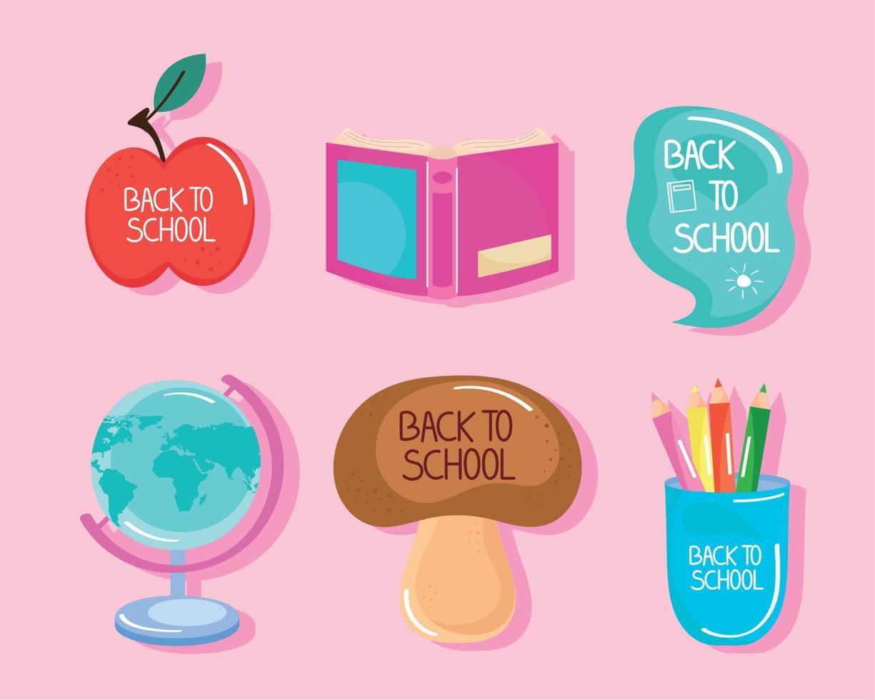 six back to school icons vector