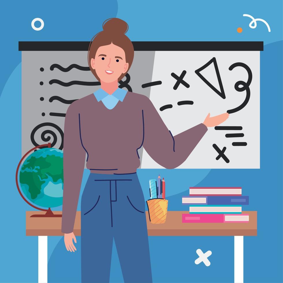 female teacher in geometry class vector