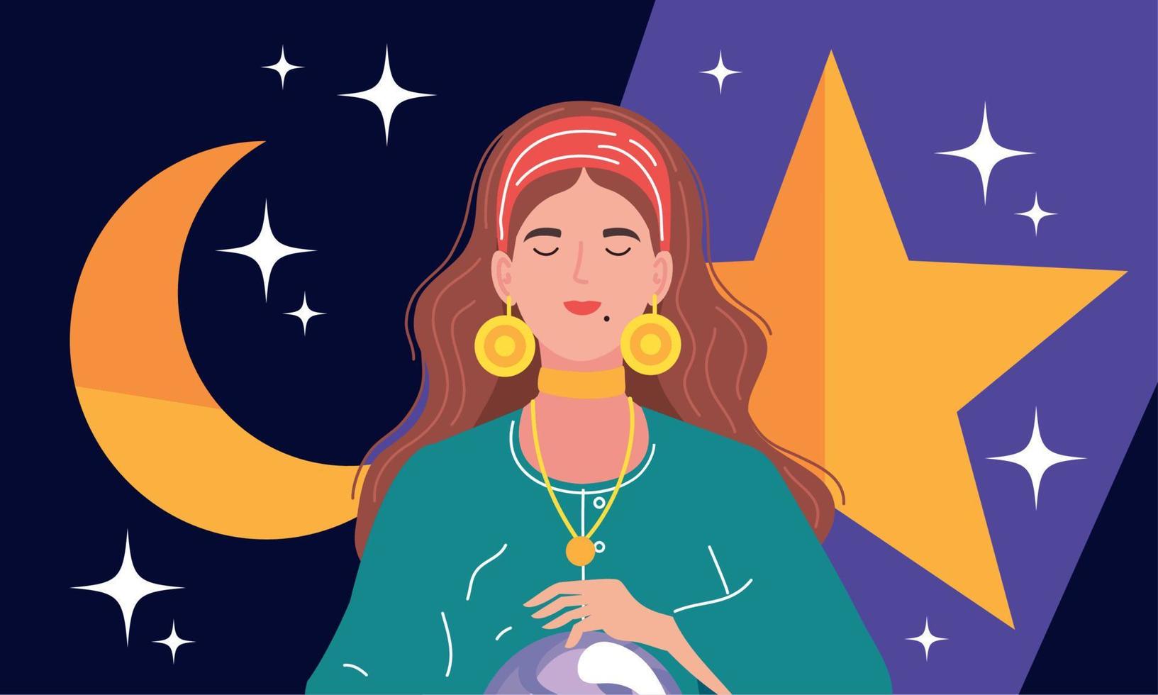 fortune teller with crystal ball and star vector