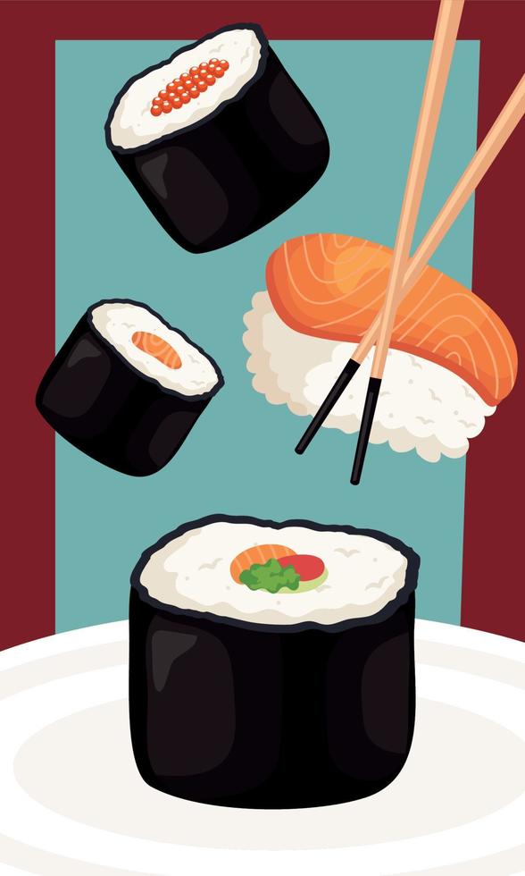 sushi rolls and nigiri vector