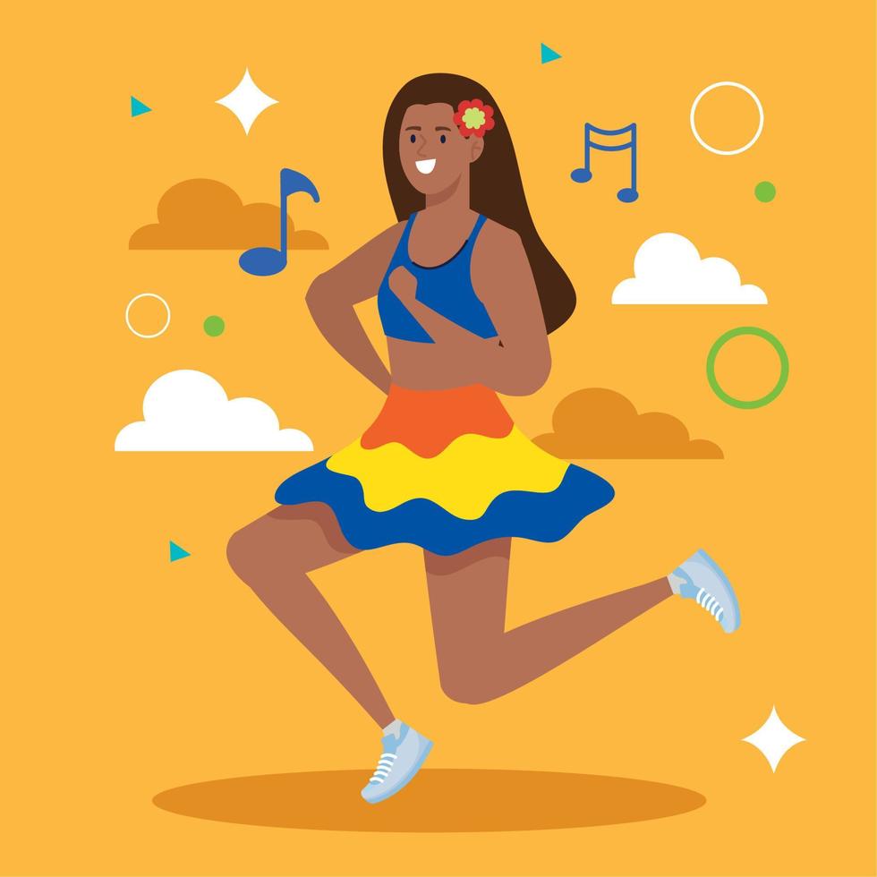 niña bailarina con notas musicales vector