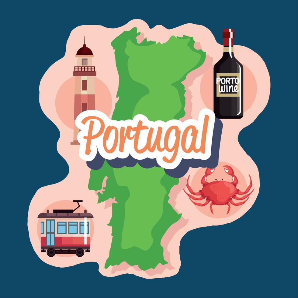 letras de portugal en el mapa vector