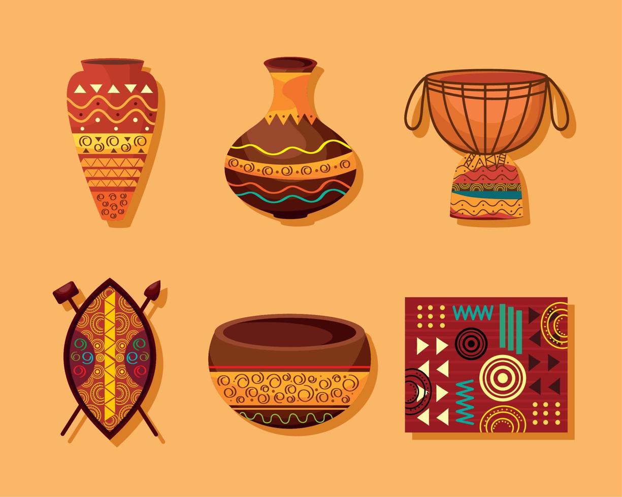 seis iconos de la cultura africana vector