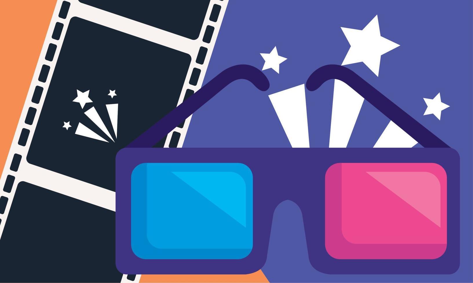 cinta de cine y gafas 3d vector