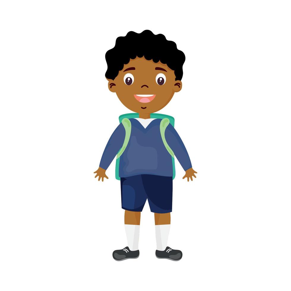 afro boy with schoolbag vector