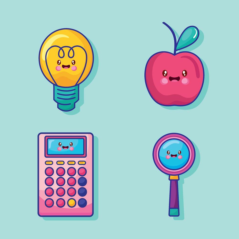 four school supplies kawaii vector