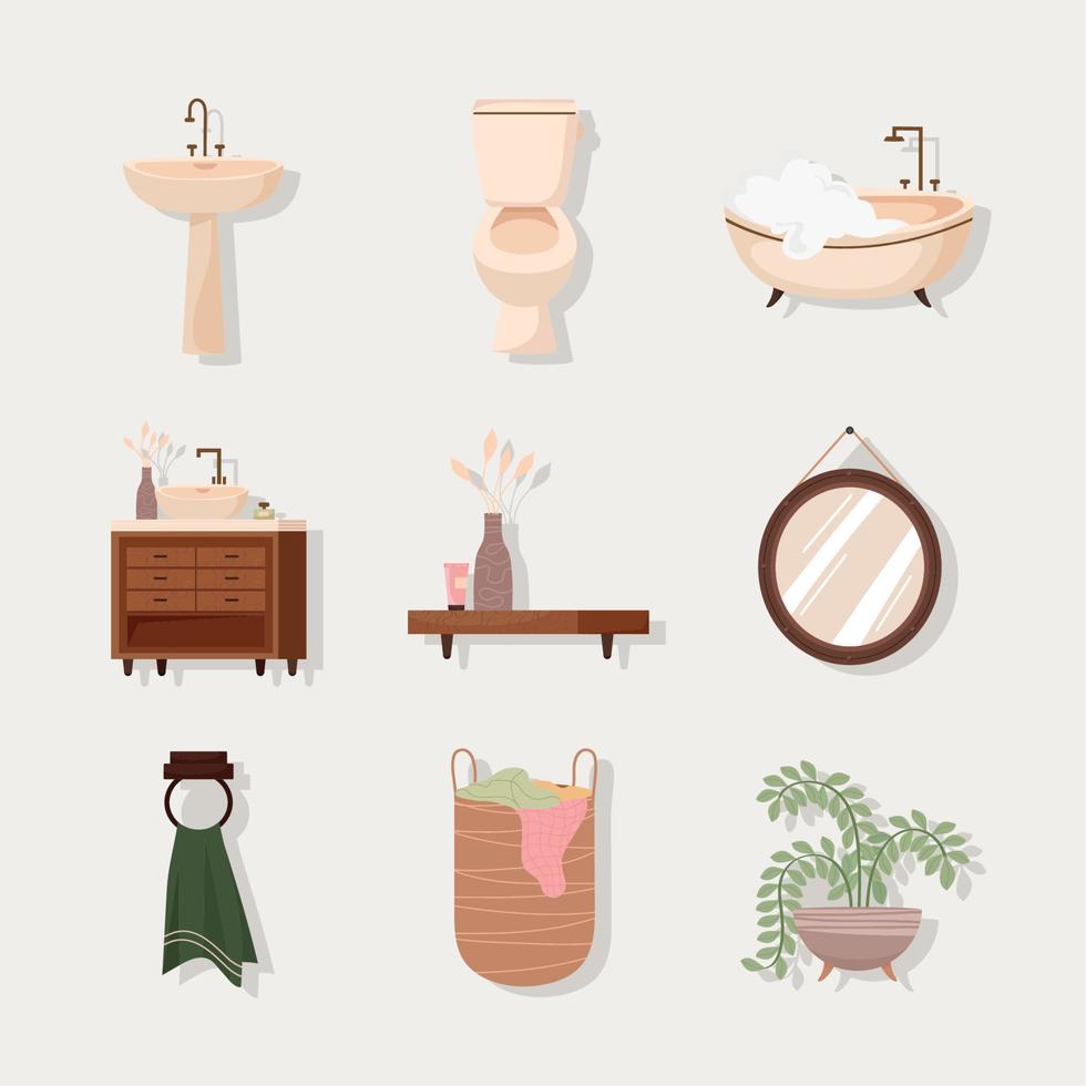 bathroom set icons vector