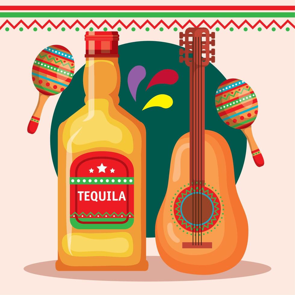 mexican celebration with instruments vector