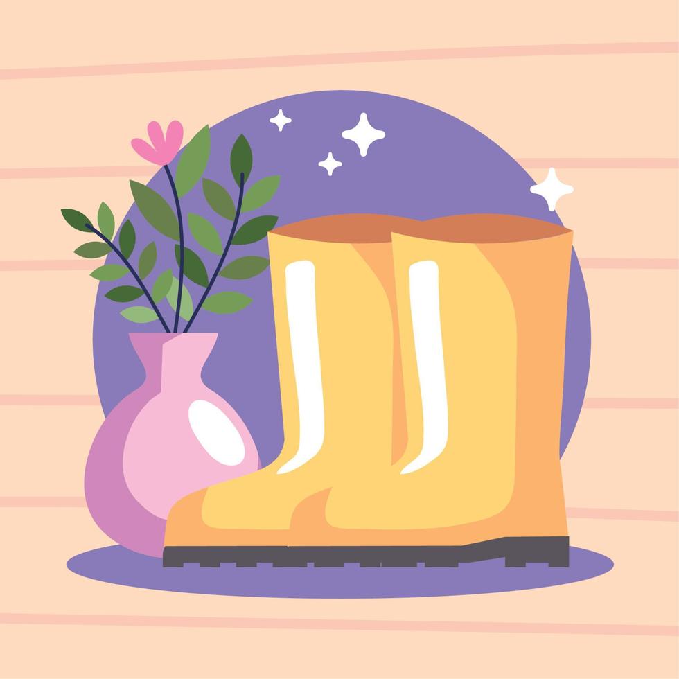 jarrón de jardinería con botas vector