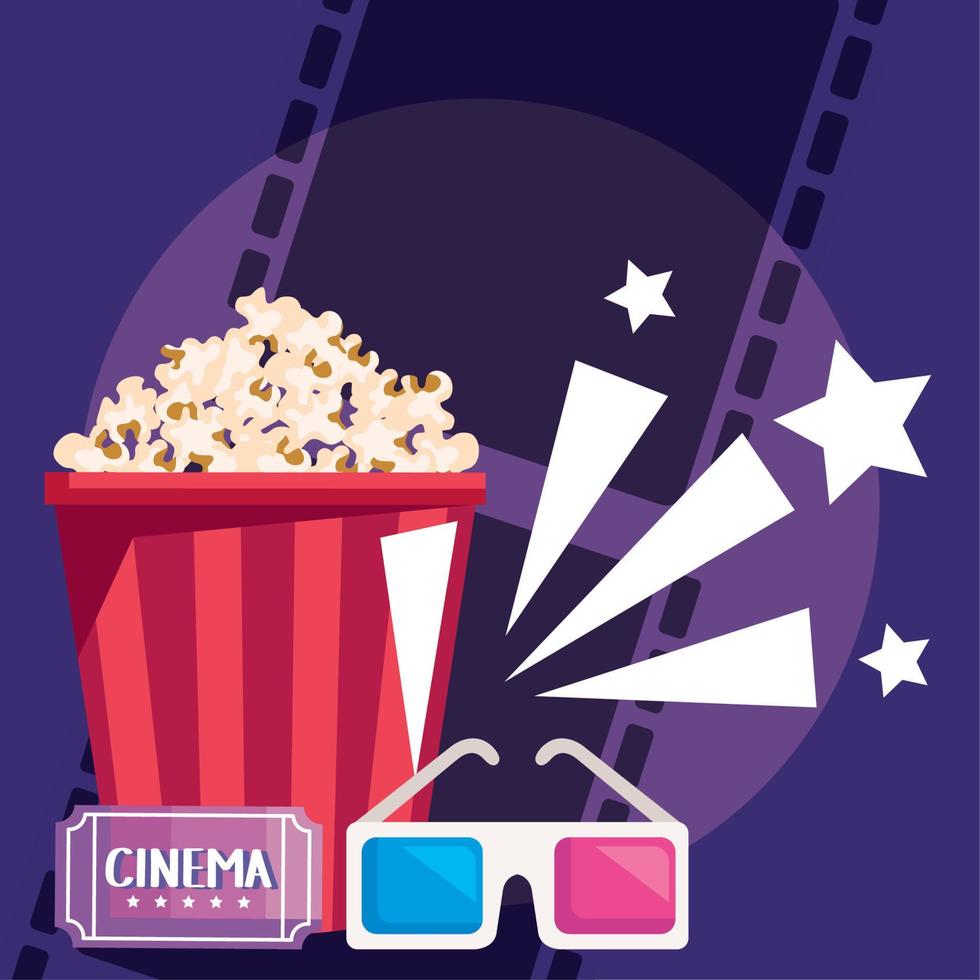 pop corn with 3d glasses vector