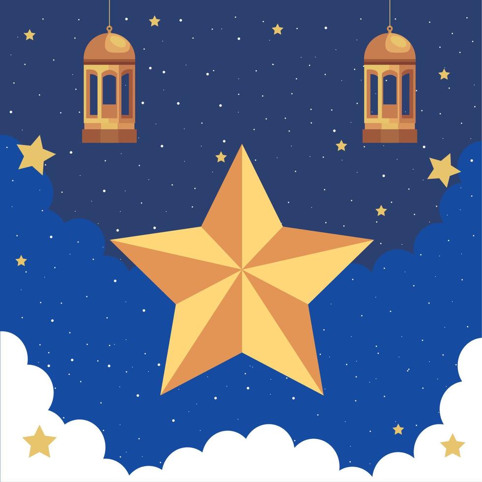 lanterns and golden star vector