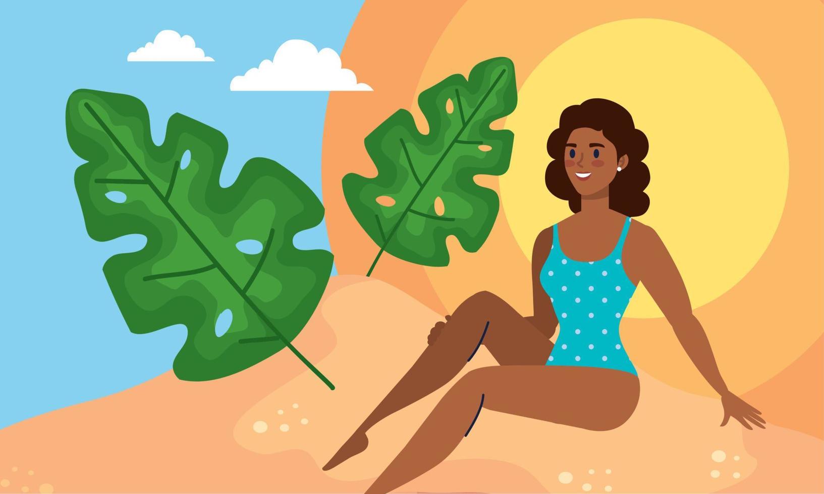 afro girl wearing swimsuit vector