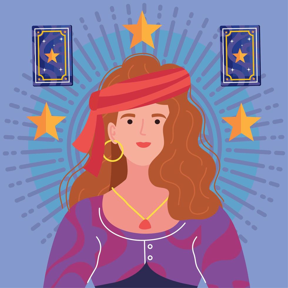 fortune teller with cards and stars vector