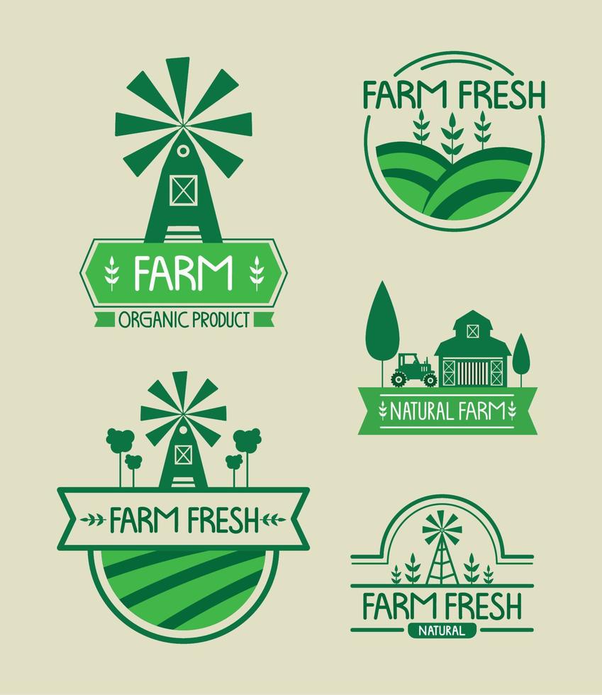 cinco sellos de productos agrícolas vector