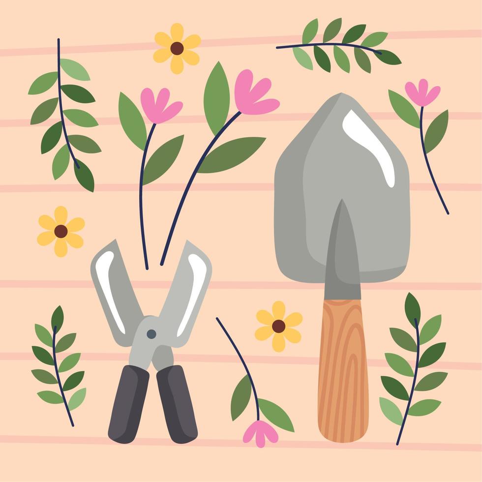 iconos de pala y tijeras de jardinería vector